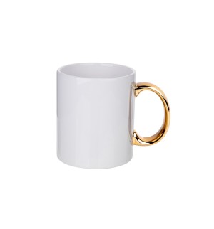 CANECA CERAMICA C/ ALÇA CROMADA DOURADA - 325ML